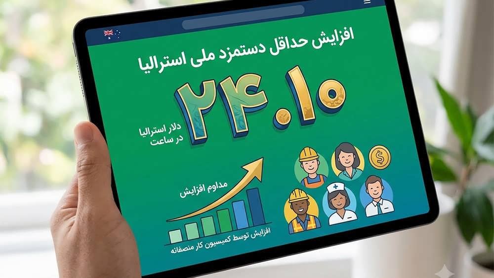 موکاپ تبلت برای نمایش افزایش حداقل دستمزد ساعتی استرالیا توسط کمیسیون کار منصفانه - Australia Minimum Wage Increase Karavisa Mockup