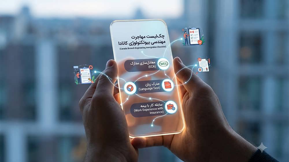 تصویر گرافیکی انجمن های لایسنس P.Eng کانادا روی گوشی با آیکون های استانی APEGA, EGBC, PEO - Canada P.Eng Licensing Associations Karavisa