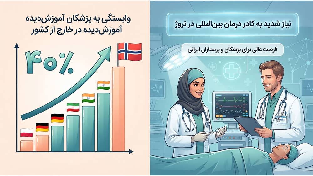 نمودار آماری وابستگی نروژ به کادر درمان بین المللی و همکاری پزشکان و پرستاران در بیمارستان.