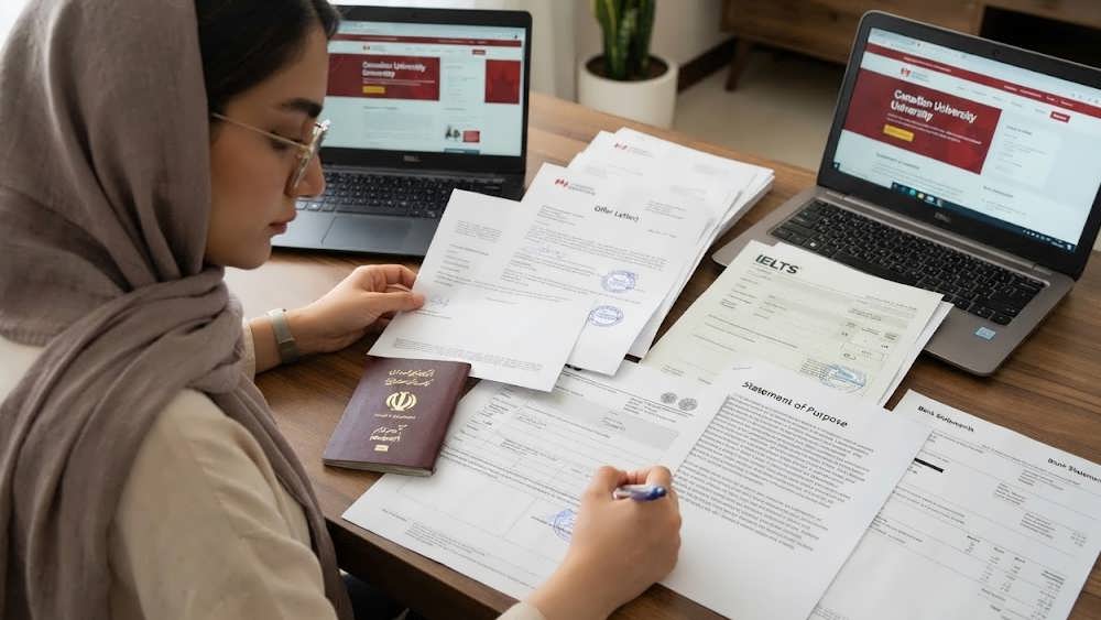 مدارک و چک لیست ویزای تحصیلی روی میز کار
