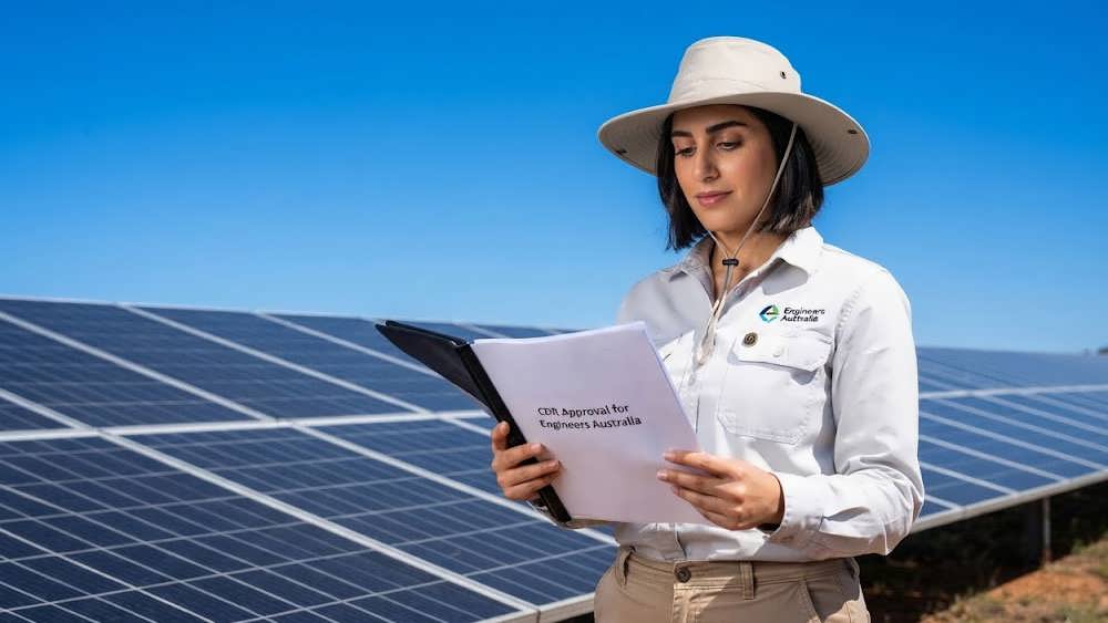 مهندس زن ایرانی در حال بررسی تاییدیه CDR برای کار در استرالیا