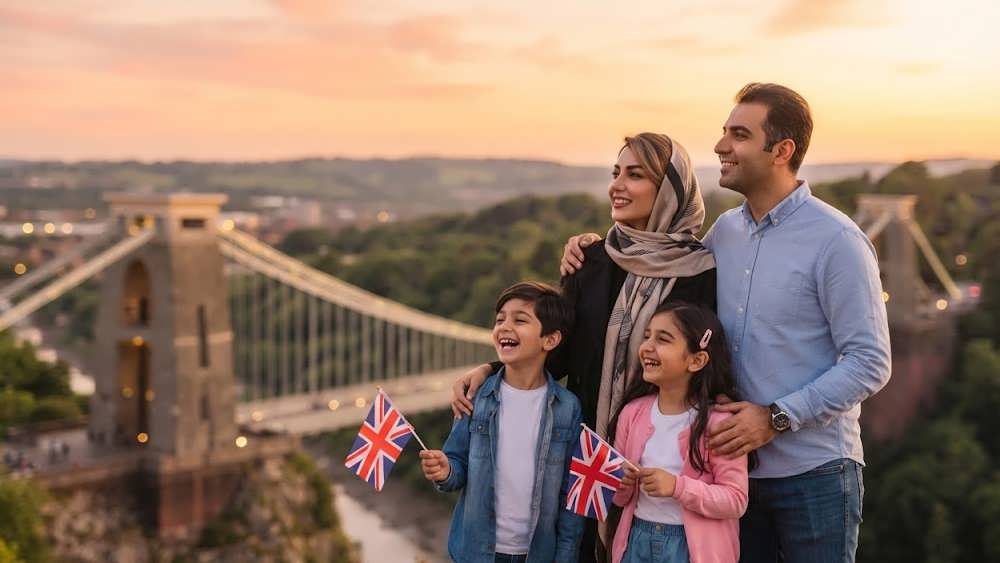 خانواده ایرانی مهاجر در حال تماشای غروب در بریستول انگلستان
