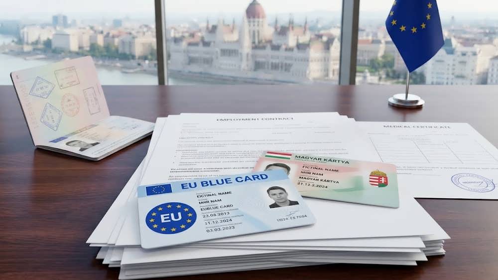 متخصص IT ایرانی با کارت آبی اروپا و کارت مجارستان در دفتری مدرن در بوداپست