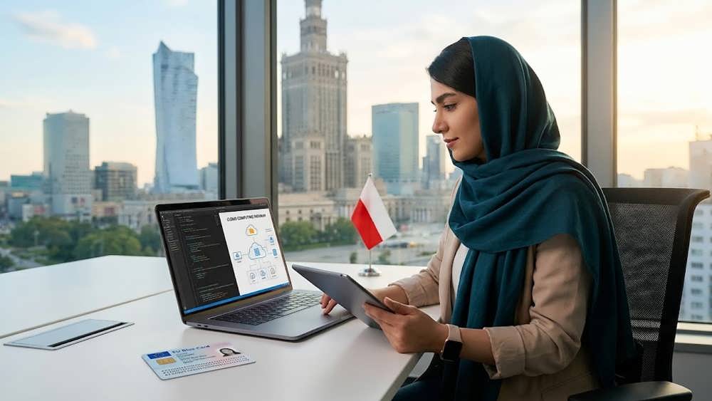 متخصص رایانش ابری ایرانی در دفتر کار لهستان.