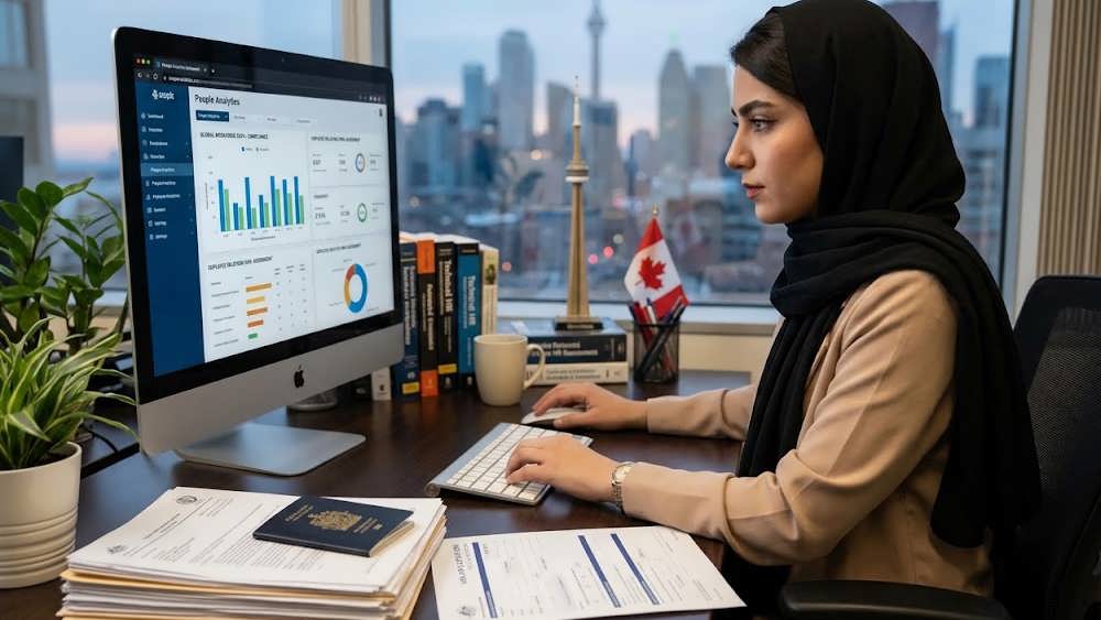 متخصص HR ایرانی در حال بررسی مدارک معادل سازی WES کانادا برای مهاجرت مهارتی