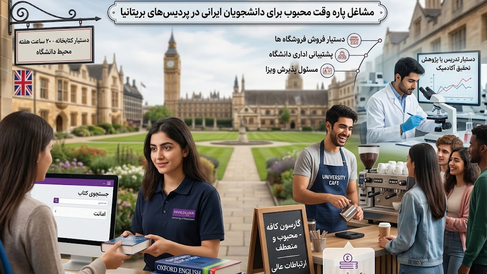 انواع مشاغل پاره وقت دانشجویی در انگلستان مانند دستیار کتابخانه و گارسون کافه