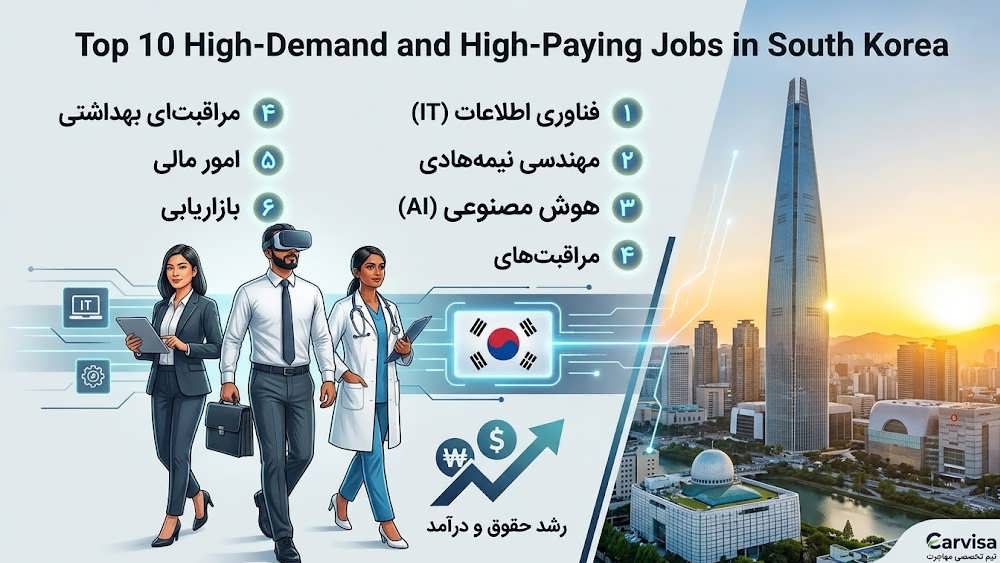 اینفوگرافیک مشاغل برتر در کره جنوبی - فناوری، نیمه هادی، بهداشت، مالی