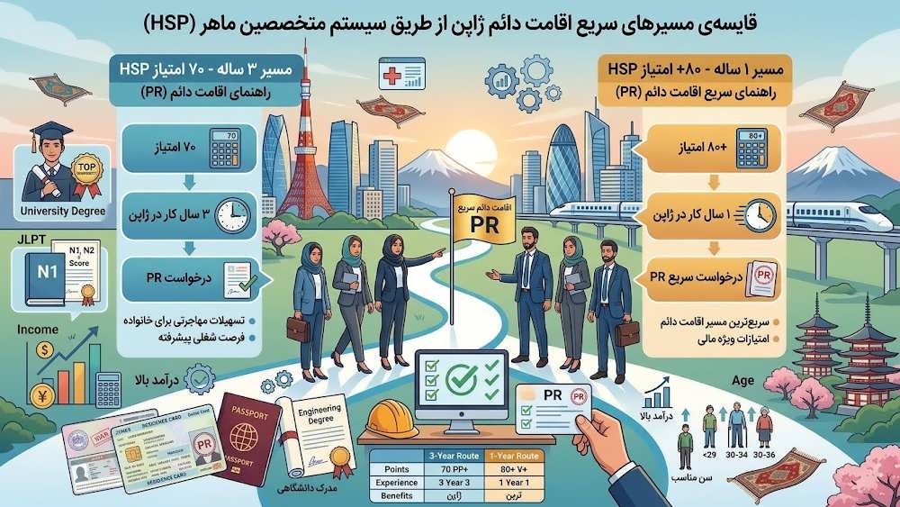 جدول امتیازدهی ویزای نیروی کار بسیار ماهر ژاپن برای اخذ اقامت دائم در یک سال