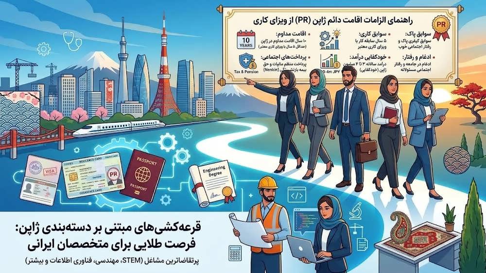 اینفوگرافیک شرایط تبدیل ویزای کاری به اقامت دائم ژاپن و تمکن مالی لازم