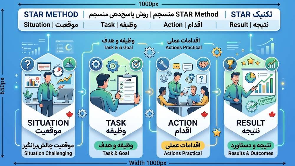اینفوگرافیک آموزش تکنیک STAR برای مصاحبه شغلی کانادا به زبان فارسی